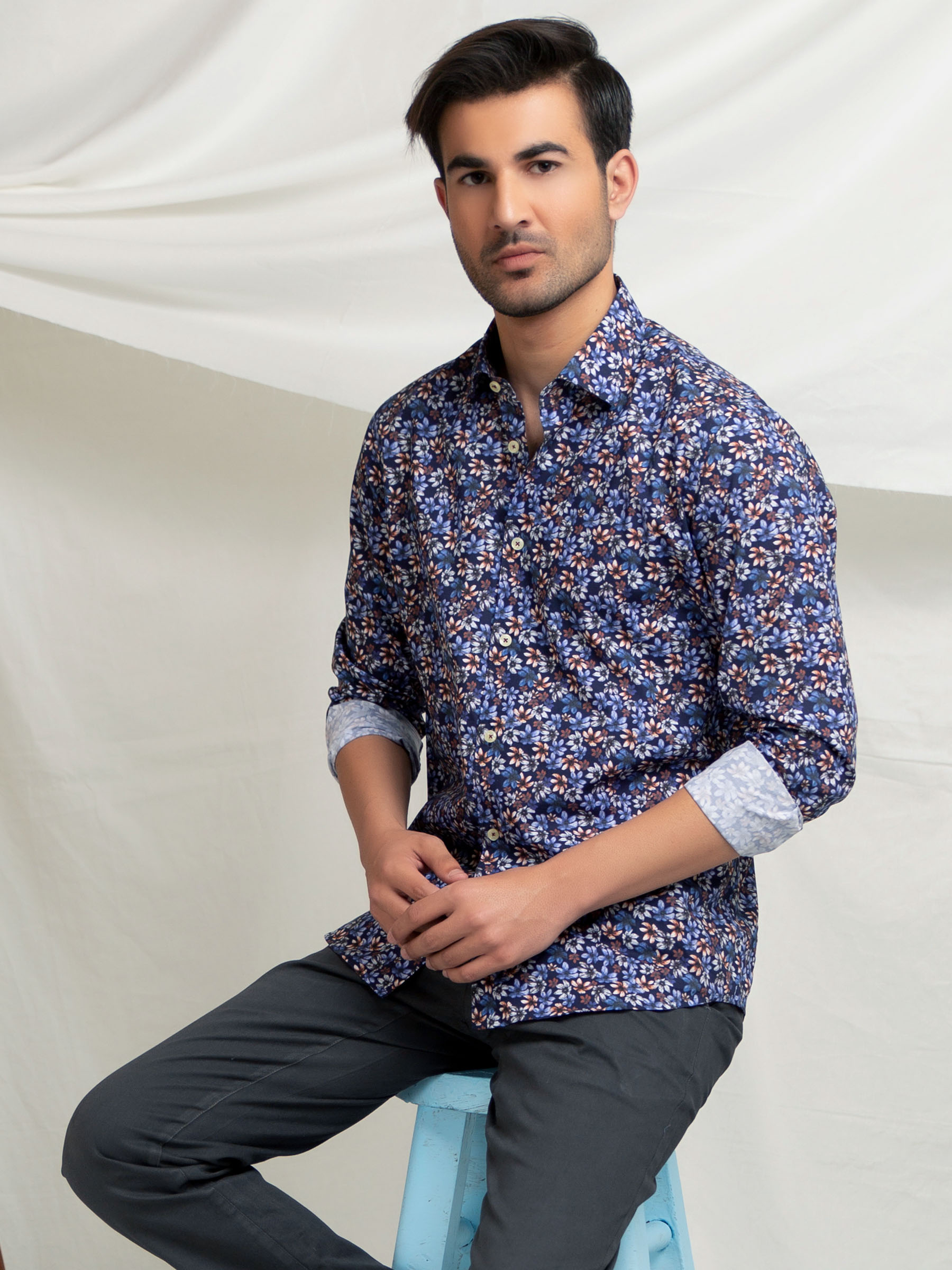 Blue Vibrant Floral Printed Shirt