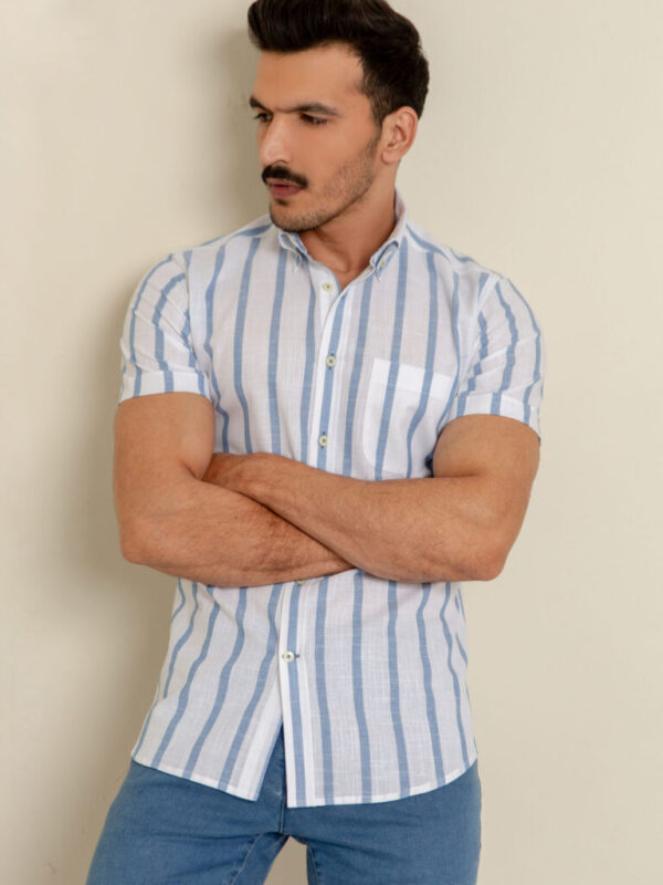 Blue & White Striped Half Sleeve Shirt